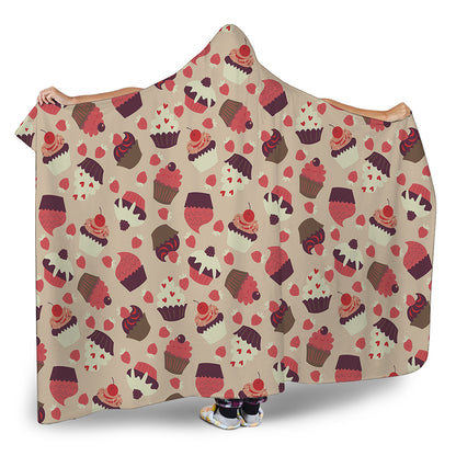 Vintage Cupcake Pattern Print Hooded Blanket