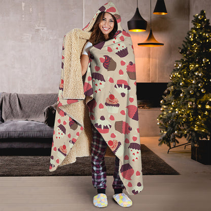 Vintage Cupcake Pattern Print Hooded Blanket