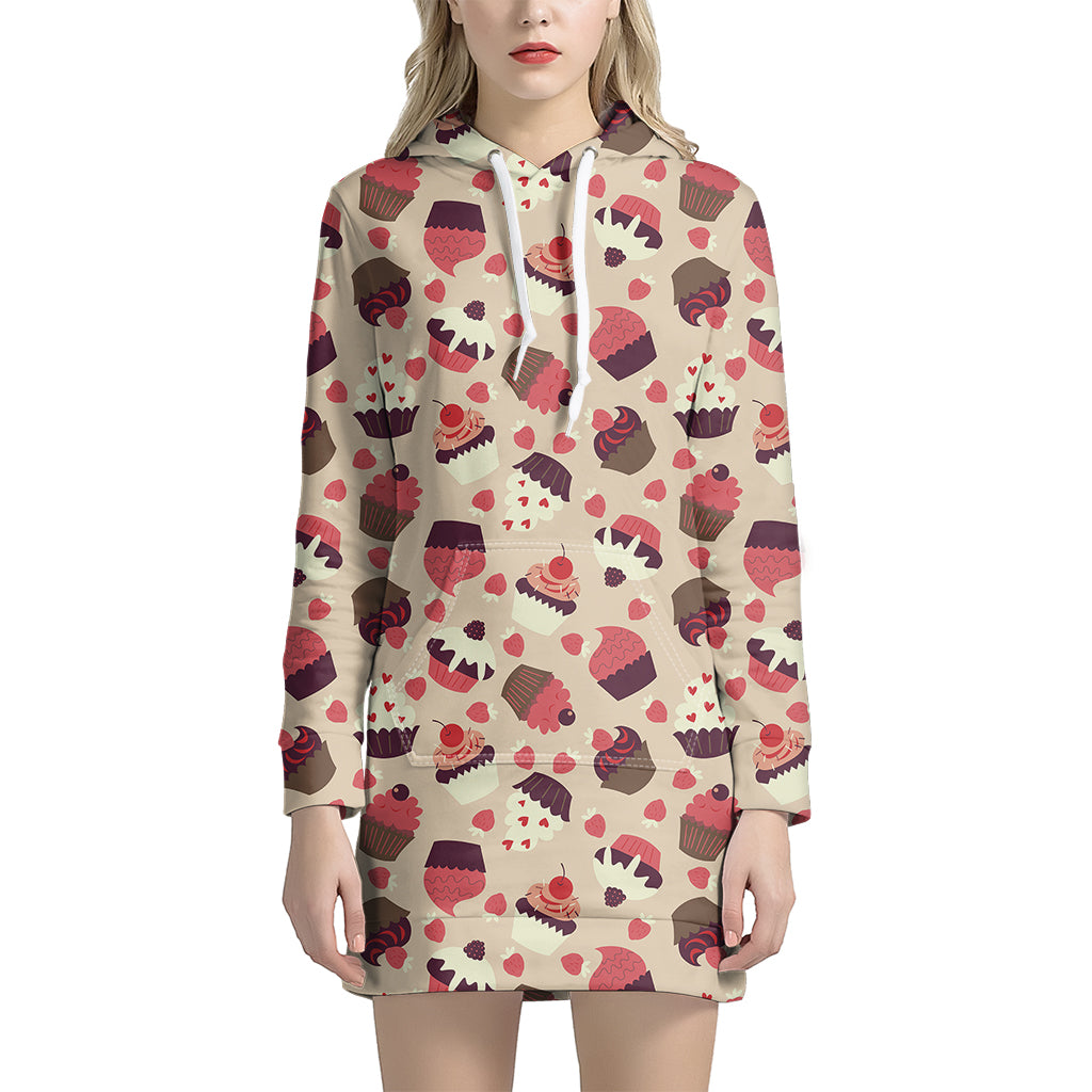 Vintage Cupcake Pattern Print Hoodie Dress