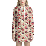Vintage Cupcake Pattern Print Hoodie Dress