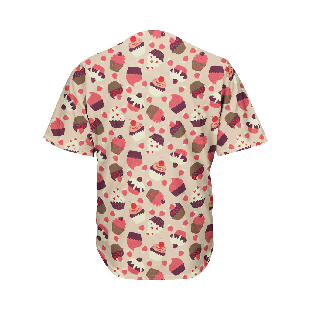 Vintage Cupcake Pattern Print Men's Baseball Jersey