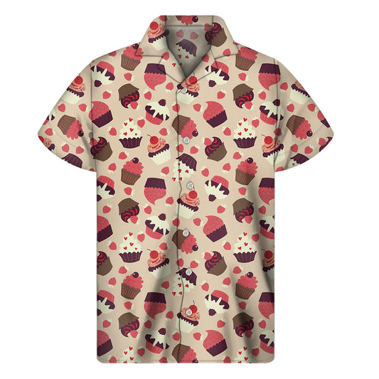 Vintage Cupcake Pattern Print Men's Short Sleeve Shirt