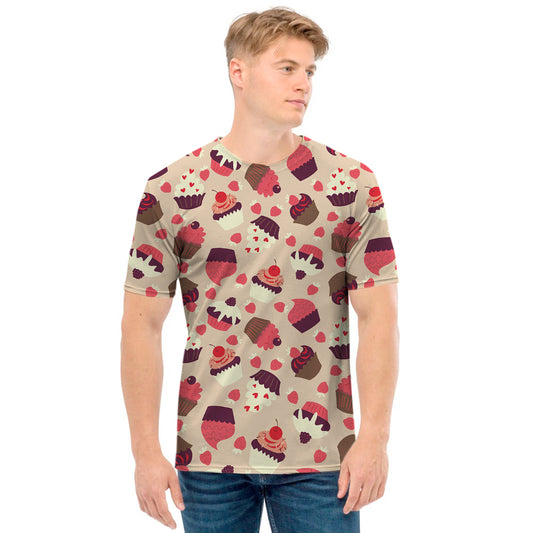 Vintage Cupcake Pattern Print Men's T-Shirt