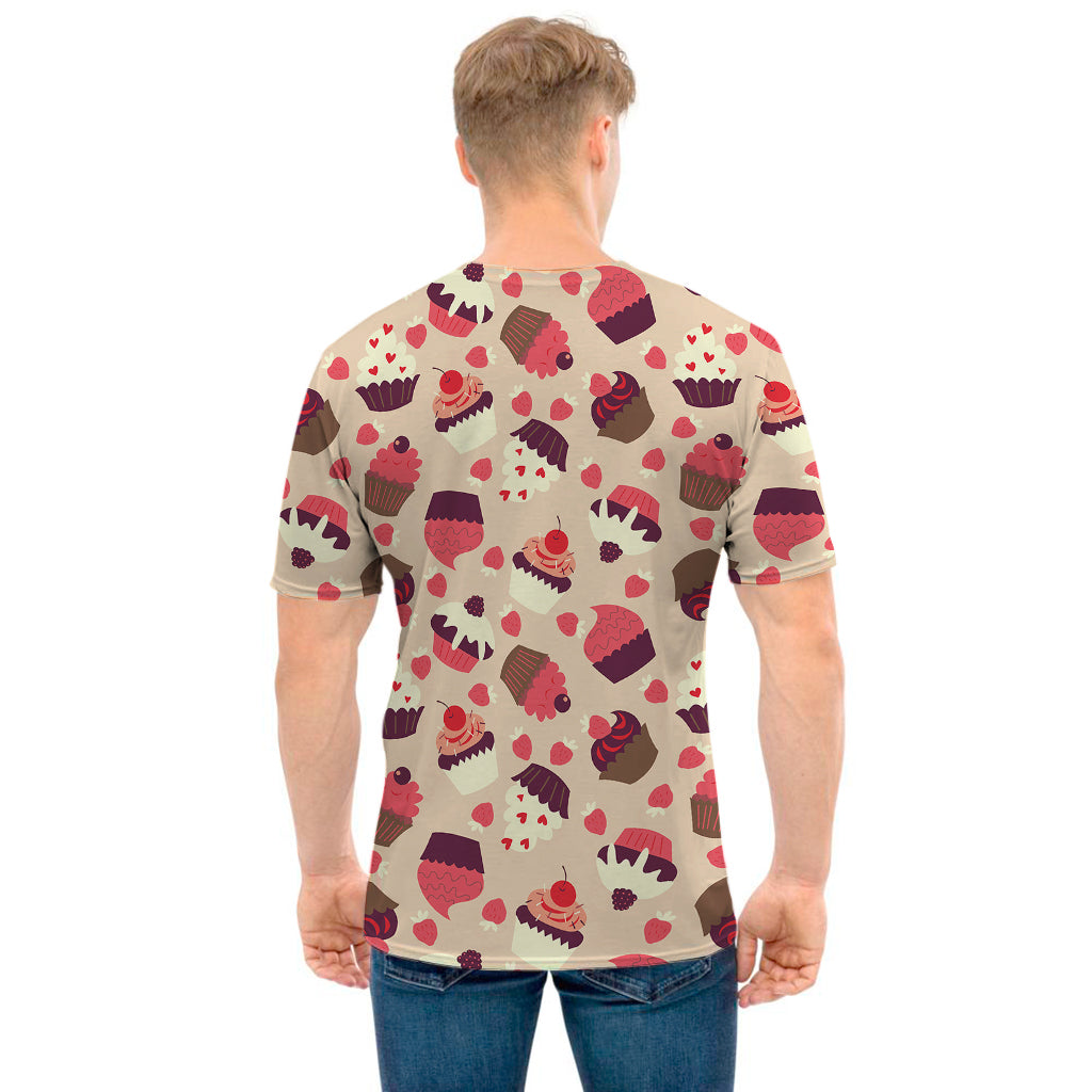 Vintage Cupcake Pattern Print Men's T-Shirt