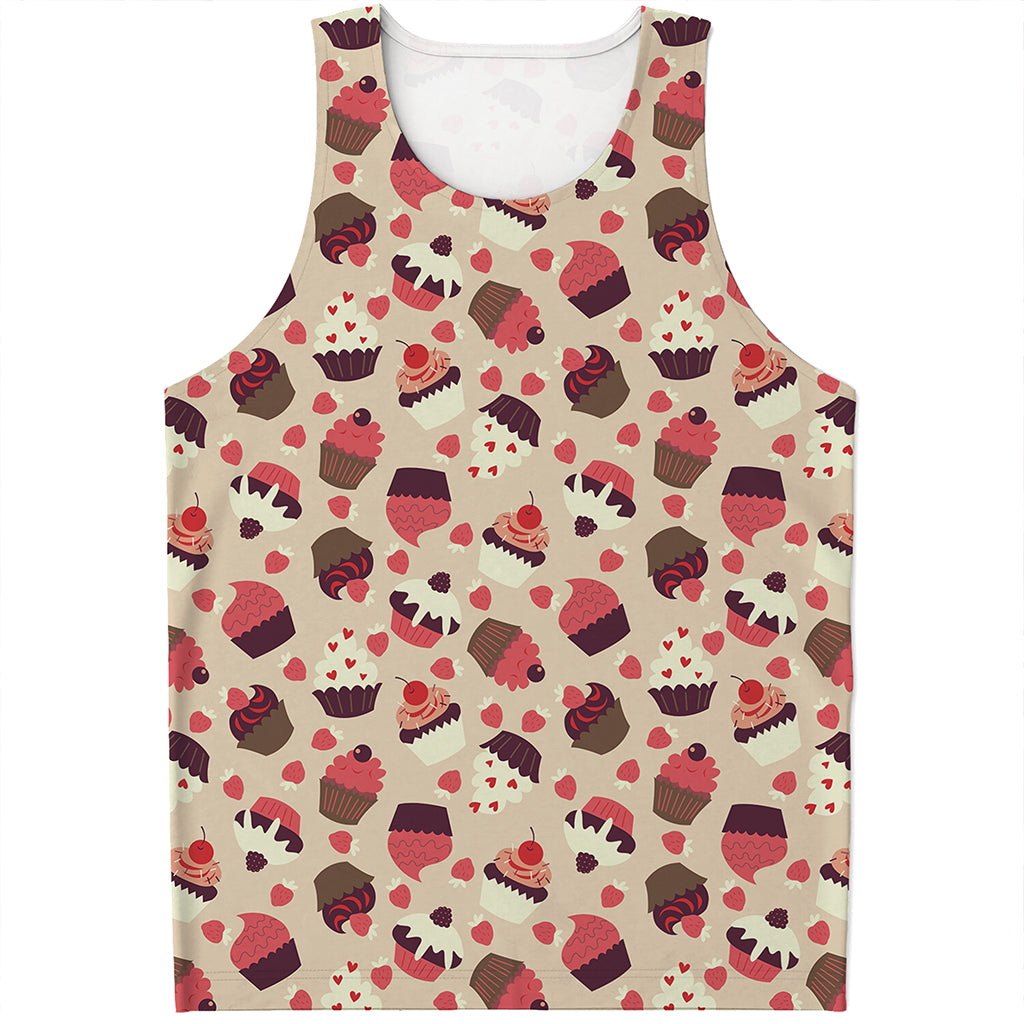 Vintage Cupcake Pattern Print Men's Tank Top