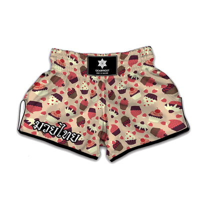 Vintage Cupcake Pattern Print Muay Thai Boxing Shorts