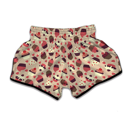Vintage Cupcake Pattern Print Muay Thai Boxing Shorts
