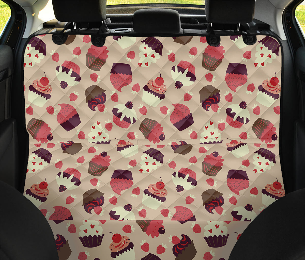 Vintage Cupcake Pattern Print Pet Car Back Seat Cover
