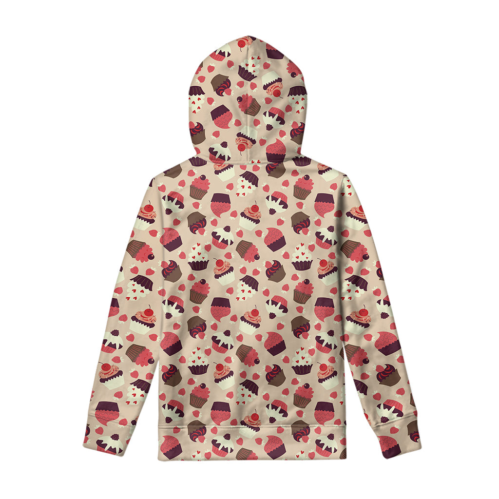 Vintage Cupcake Pattern Print Pullover Hoodie