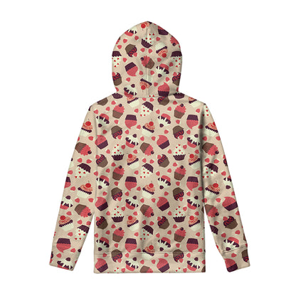 Vintage Cupcake Pattern Print Pullover Hoodie