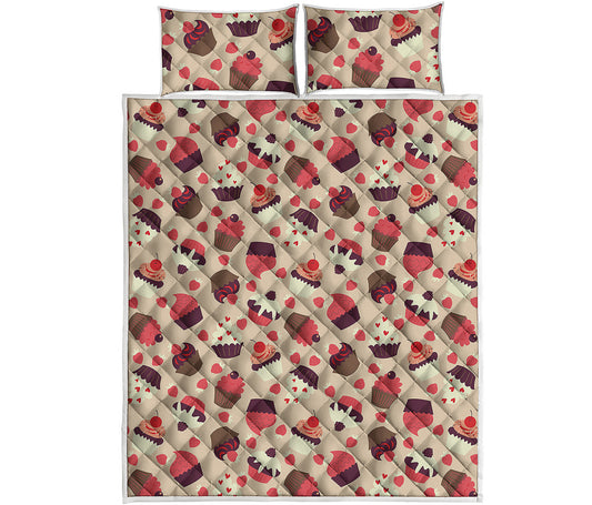 Vintage Cupcake Pattern Print Quilt Bed Set