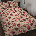 Vintage Cupcake Pattern Print Quilt Bed Set