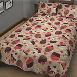 Vintage Cupcake Pattern Print Quilt Bed Set