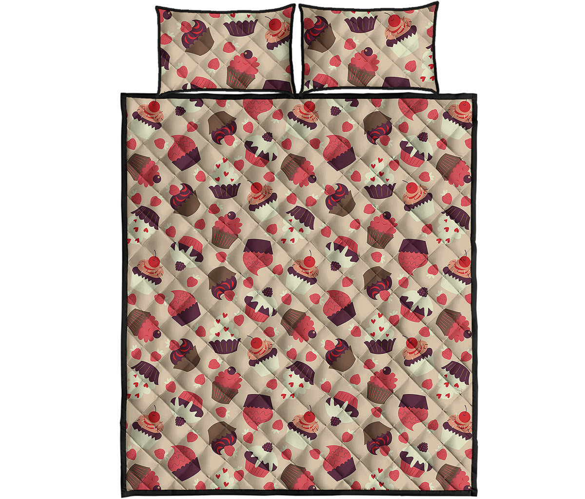 Vintage Cupcake Pattern Print Quilt Bed Set