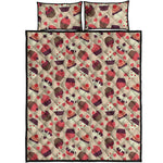 Vintage Cupcake Pattern Print Quilt Bed Set