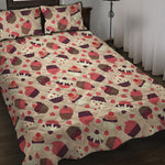 Vintage Cupcake Pattern Print Quilt Bed Set