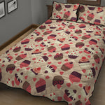 Vintage Cupcake Pattern Print Quilt Bed Set