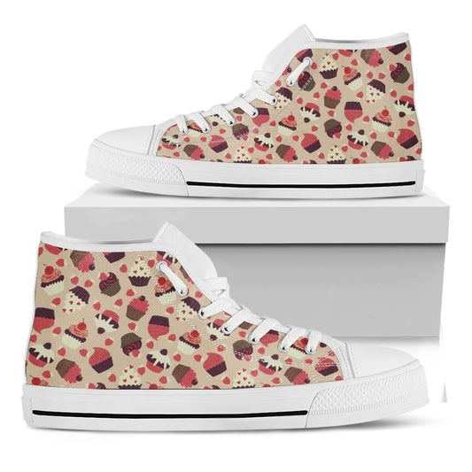 Vintage Cupcake Pattern Print White High Top Shoes