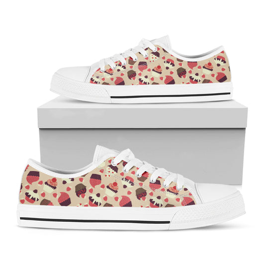 Vintage Cupcake Pattern Print White Low Top Shoes