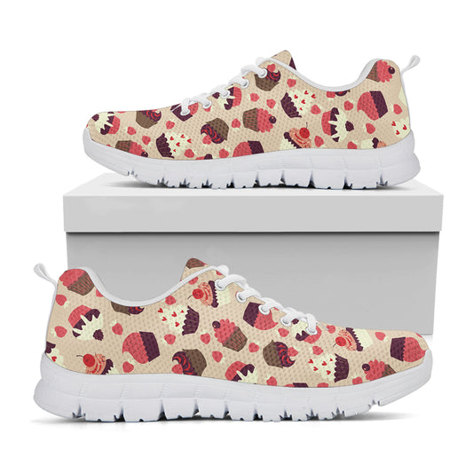 Vintage Cupcake Pattern Print White Sneakers