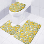 Vintage Daffodil Flower Pattern Print 3 Piece Bath Mat Set