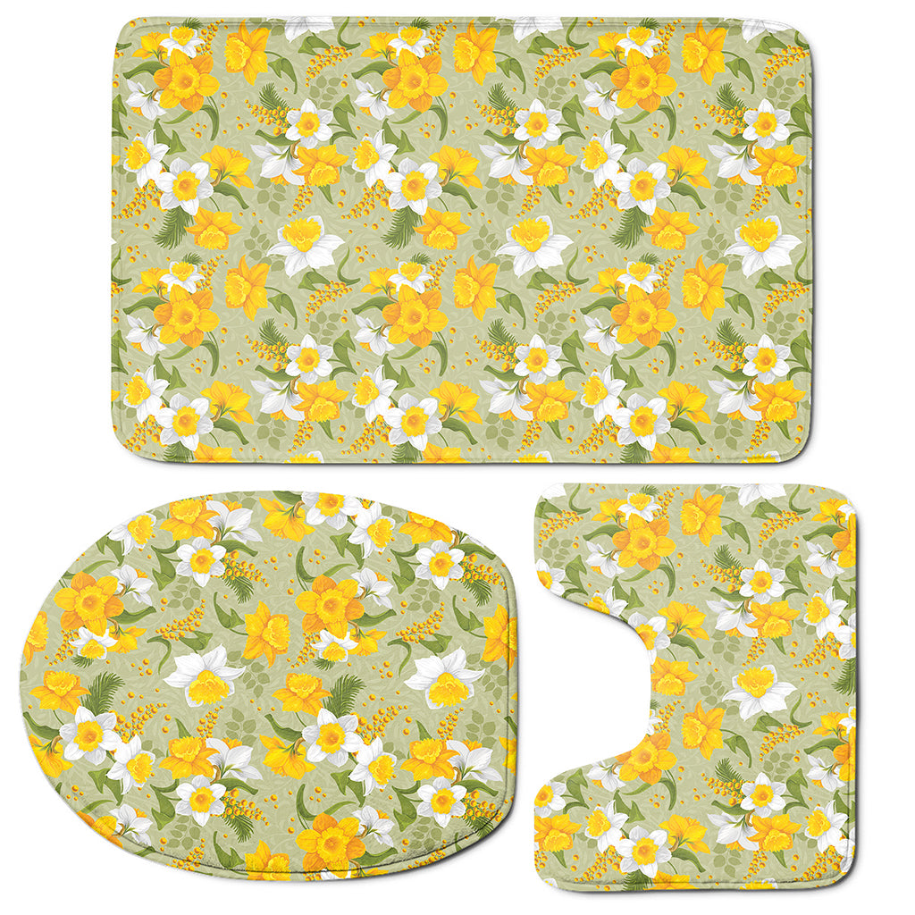 Vintage Daffodil Flower Pattern Print 3 Piece Bath Mat Set