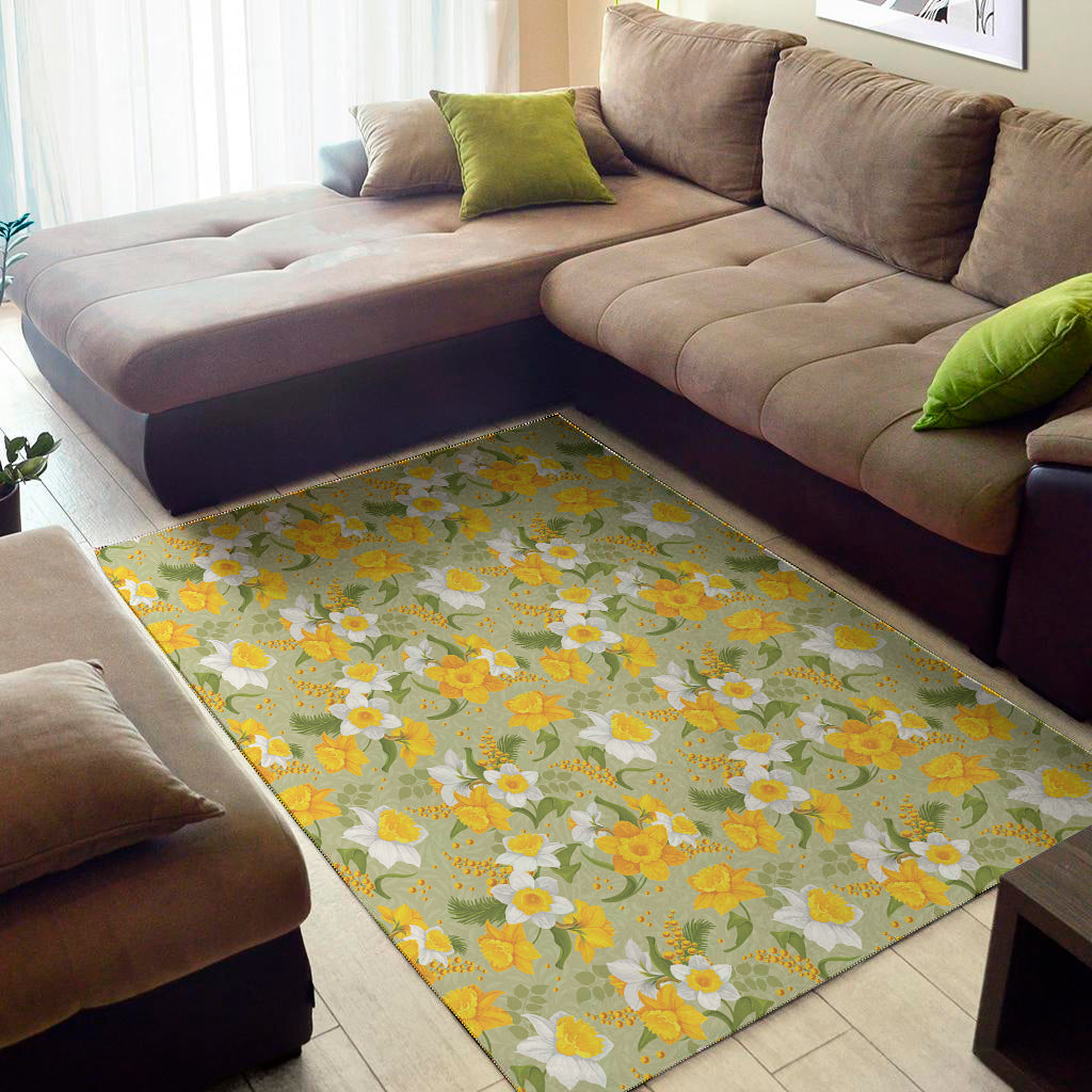 Vintage Daffodil Flower Pattern Print Area Rug