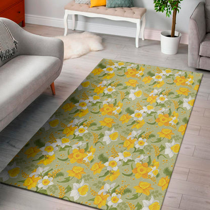 Vintage Daffodil Flower Pattern Print Area Rug