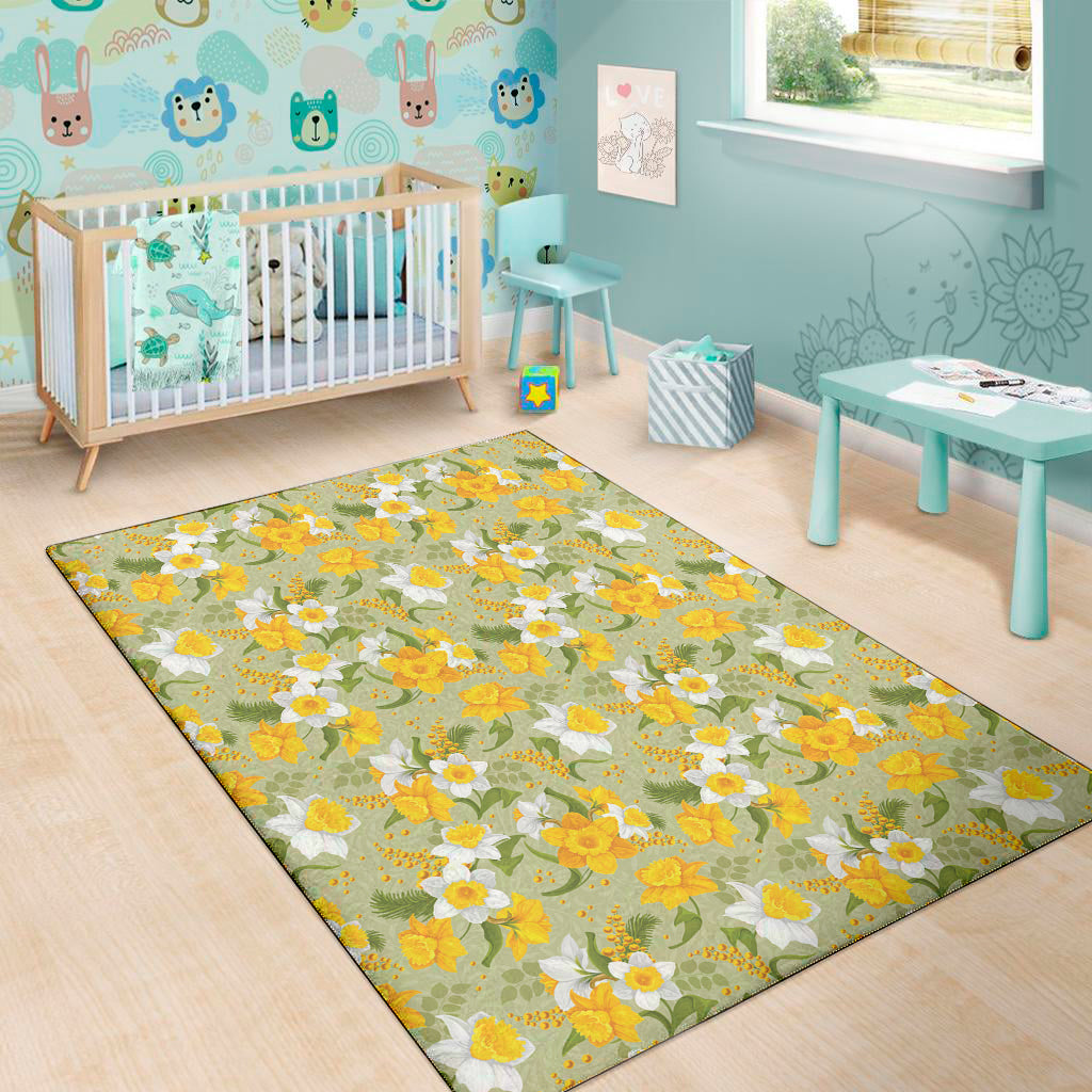 Vintage Daffodil Flower Pattern Print Area Rug