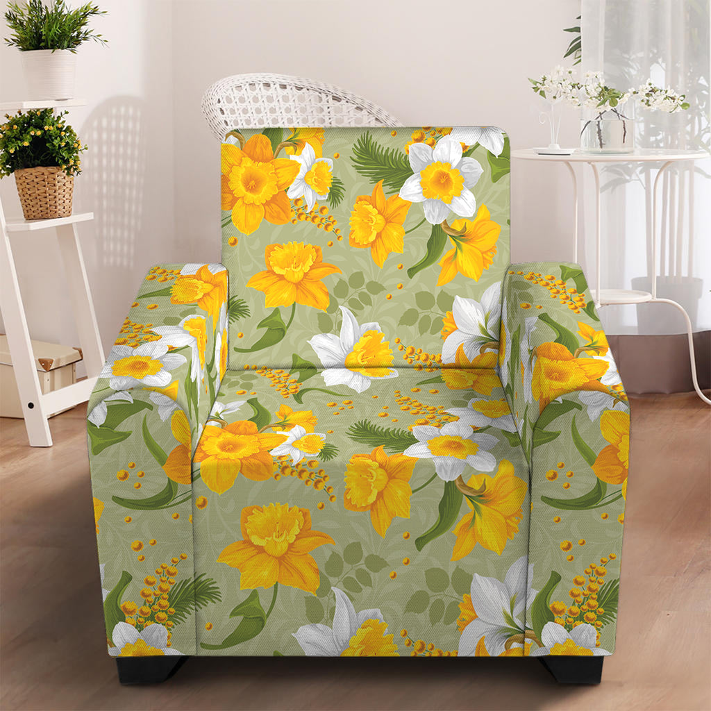 Vintage Daffodil Flower Pattern Print Armchair Slipcover