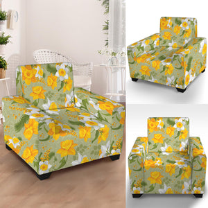Vintage Daffodil Flower Pattern Print Armchair Slipcover