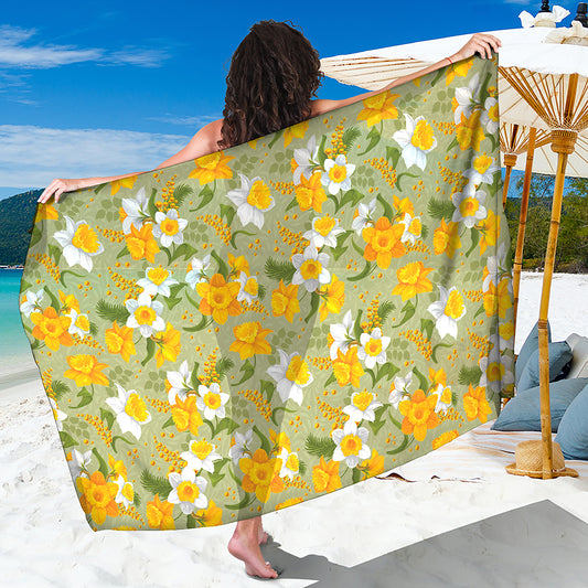 Vintage Daffodil Flower Pattern Print Beach Sarong Wrap