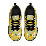 Vintage Daffodil Flower Pattern Print Black Sneakers
