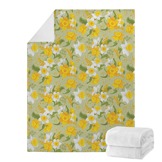 Vintage Daffodil Flower Pattern Print Blanket