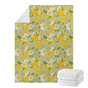 Vintage Daffodil Flower Pattern Print Blanket