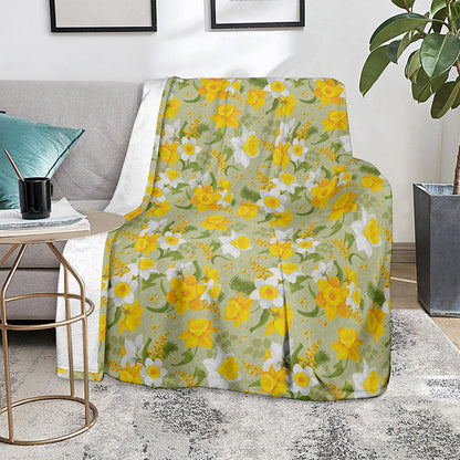 Vintage Daffodil Flower Pattern Print Blanket