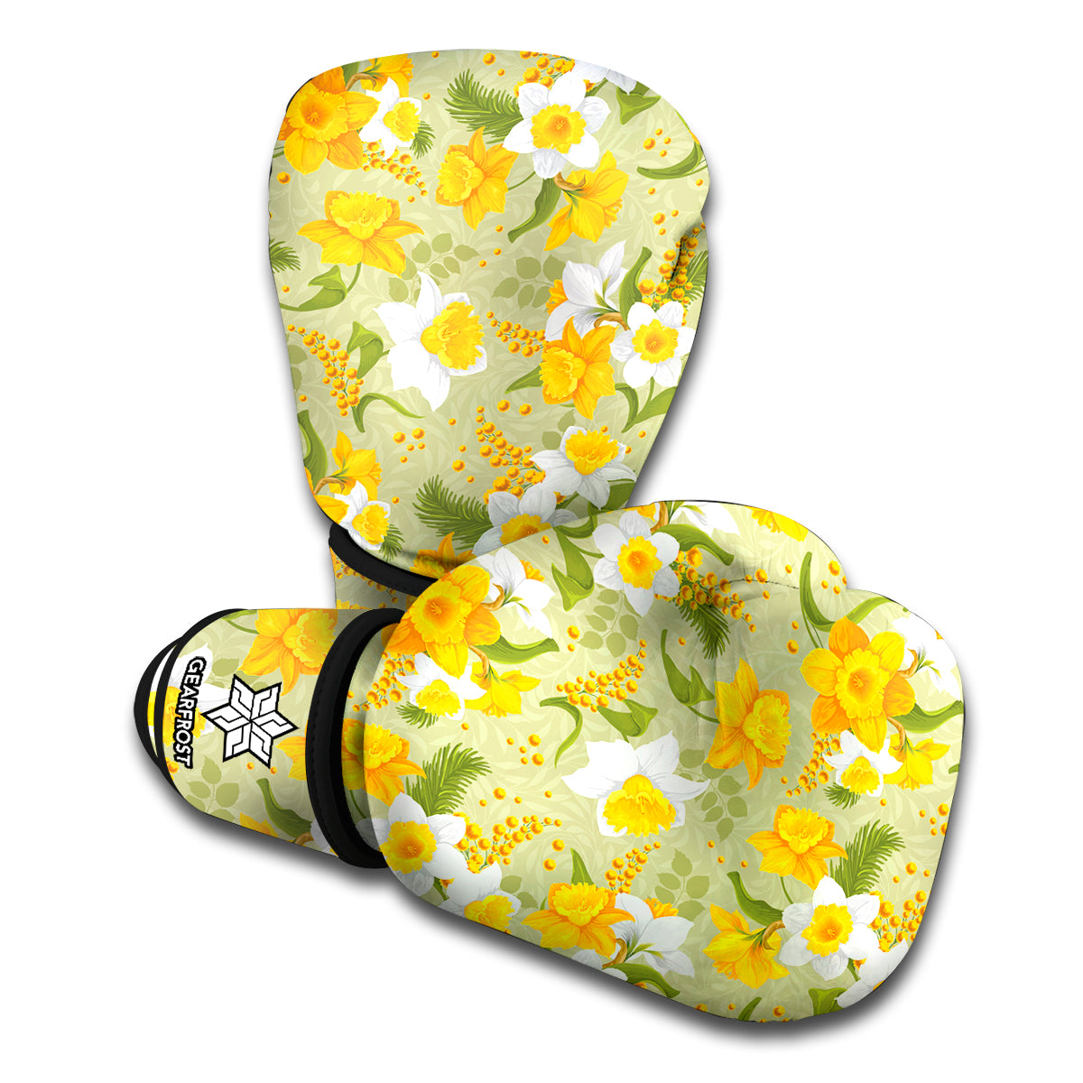 Vintage Daffodil Flower Pattern Print Boxing Gloves