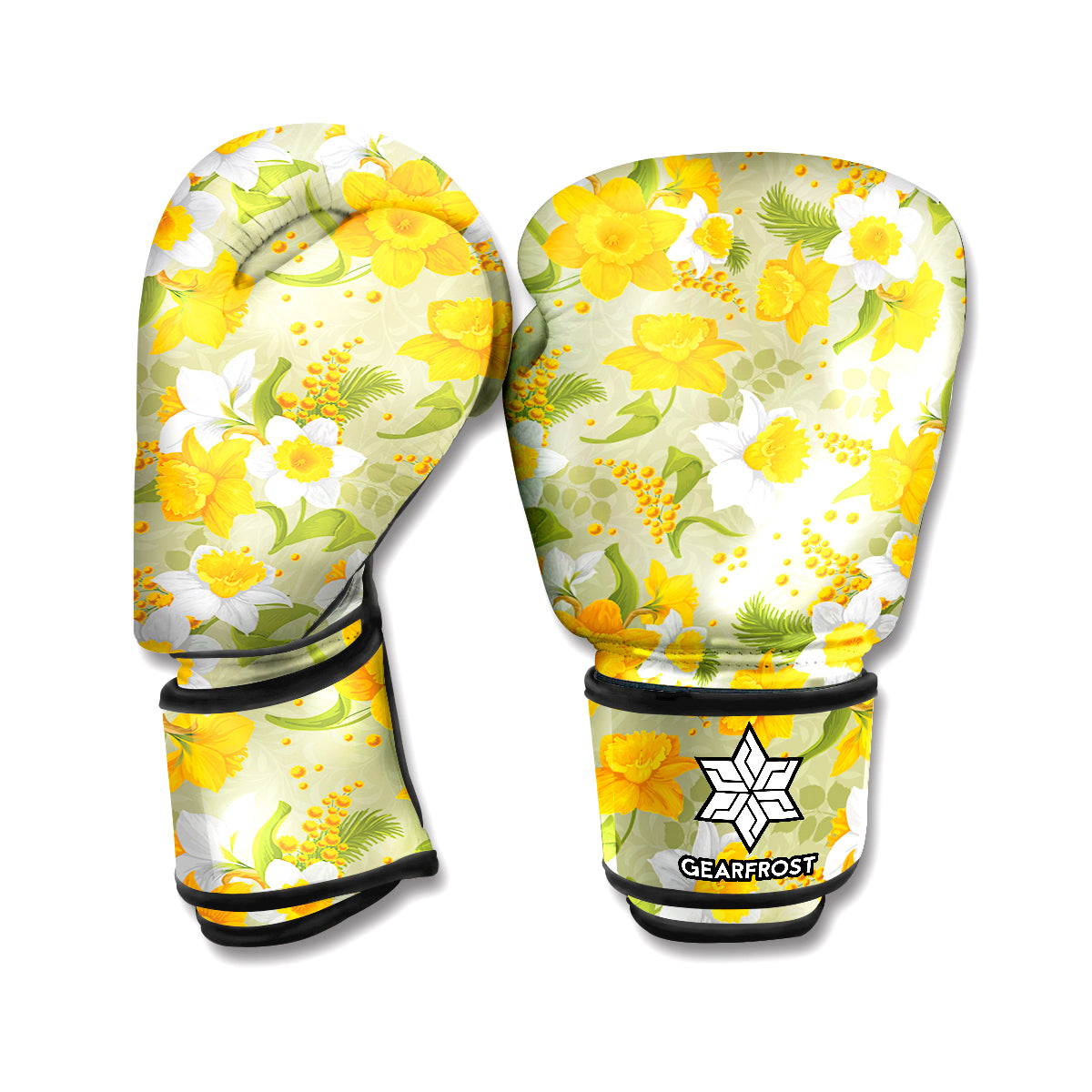 Vintage Daffodil Flower Pattern Print Boxing Gloves