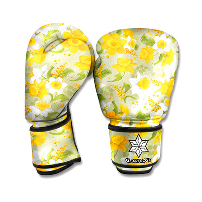 Vintage Daffodil Flower Pattern Print Boxing Gloves