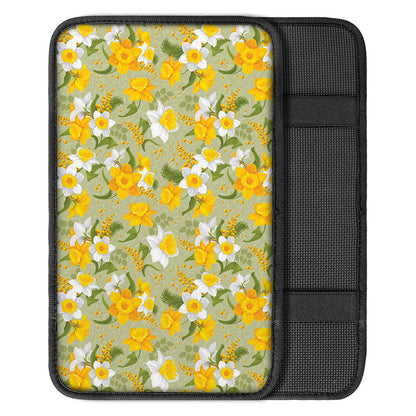 Vintage Daffodil Flower Pattern Print Car Center Console Cover