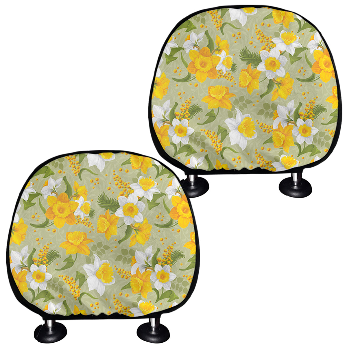 Vintage Daffodil Flower Pattern Print Car Headrest Covers
