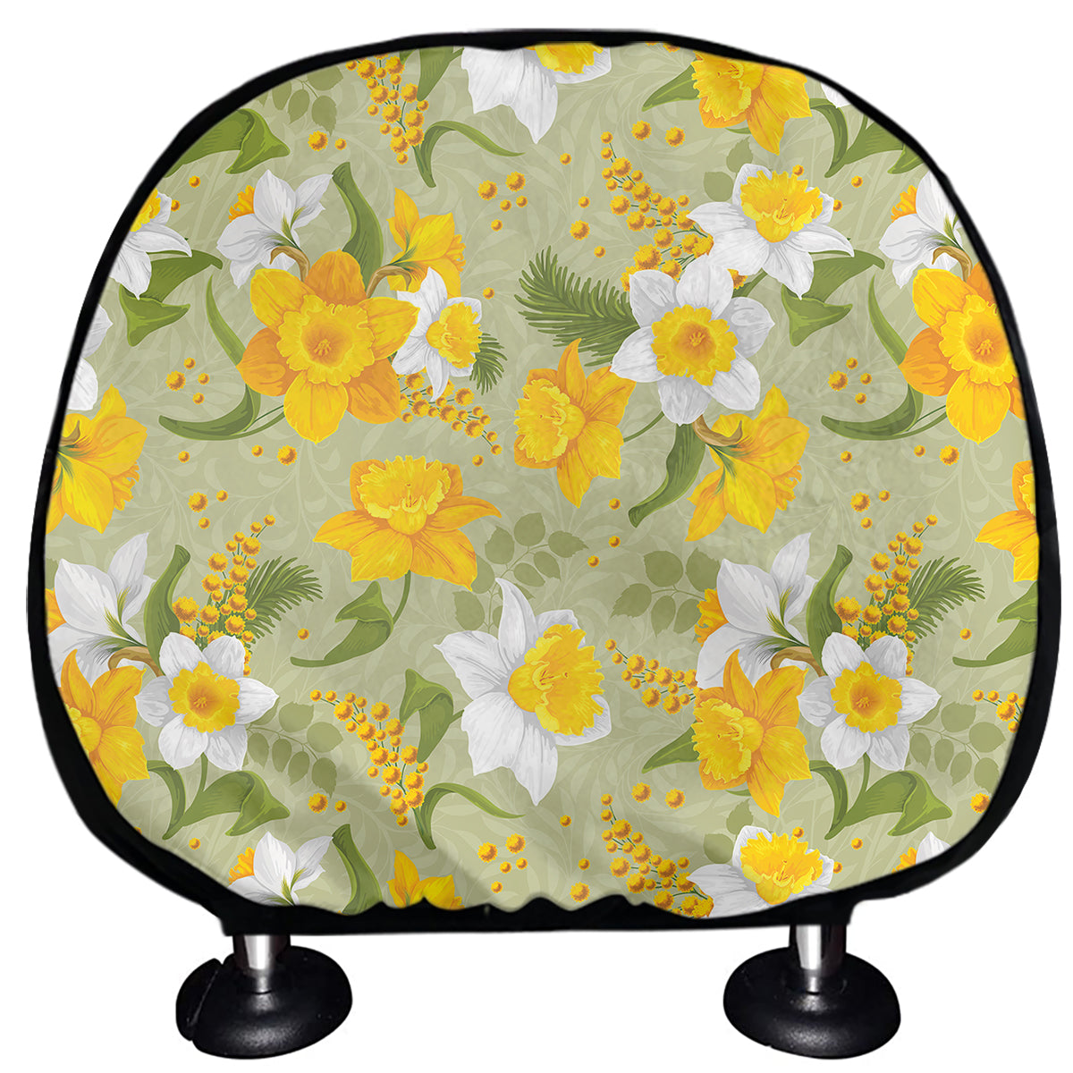 Vintage Daffodil Flower Pattern Print Car Headrest Covers