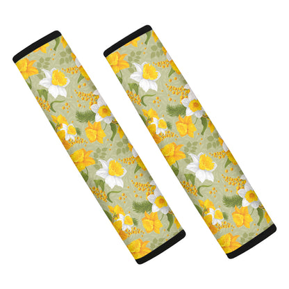 Vintage Daffodil Flower Pattern Print Car Seat Belt Covers