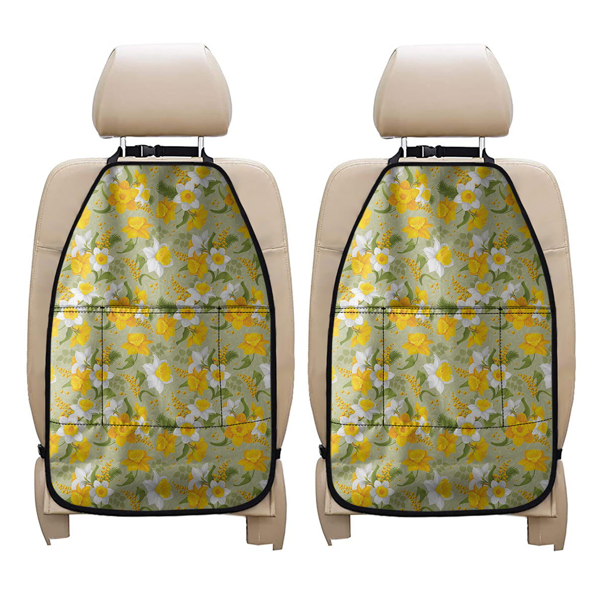 Vintage Daffodil Flower Pattern Print Car Seat Organizers