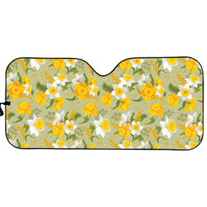 Vintage Daffodil Flower Pattern Print Car Sun Shade