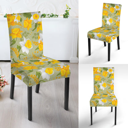 Vintage Daffodil Flower Pattern Print Dining Chair Slipcover