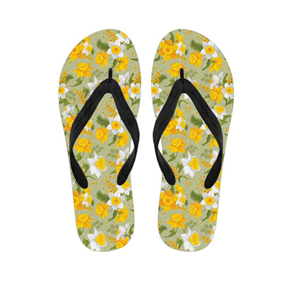 Vintage Daffodil Flower Pattern Print Flip Flops