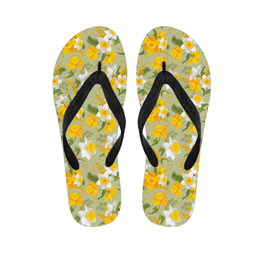 Vintage Daffodil Flower Pattern Print Flip Flops