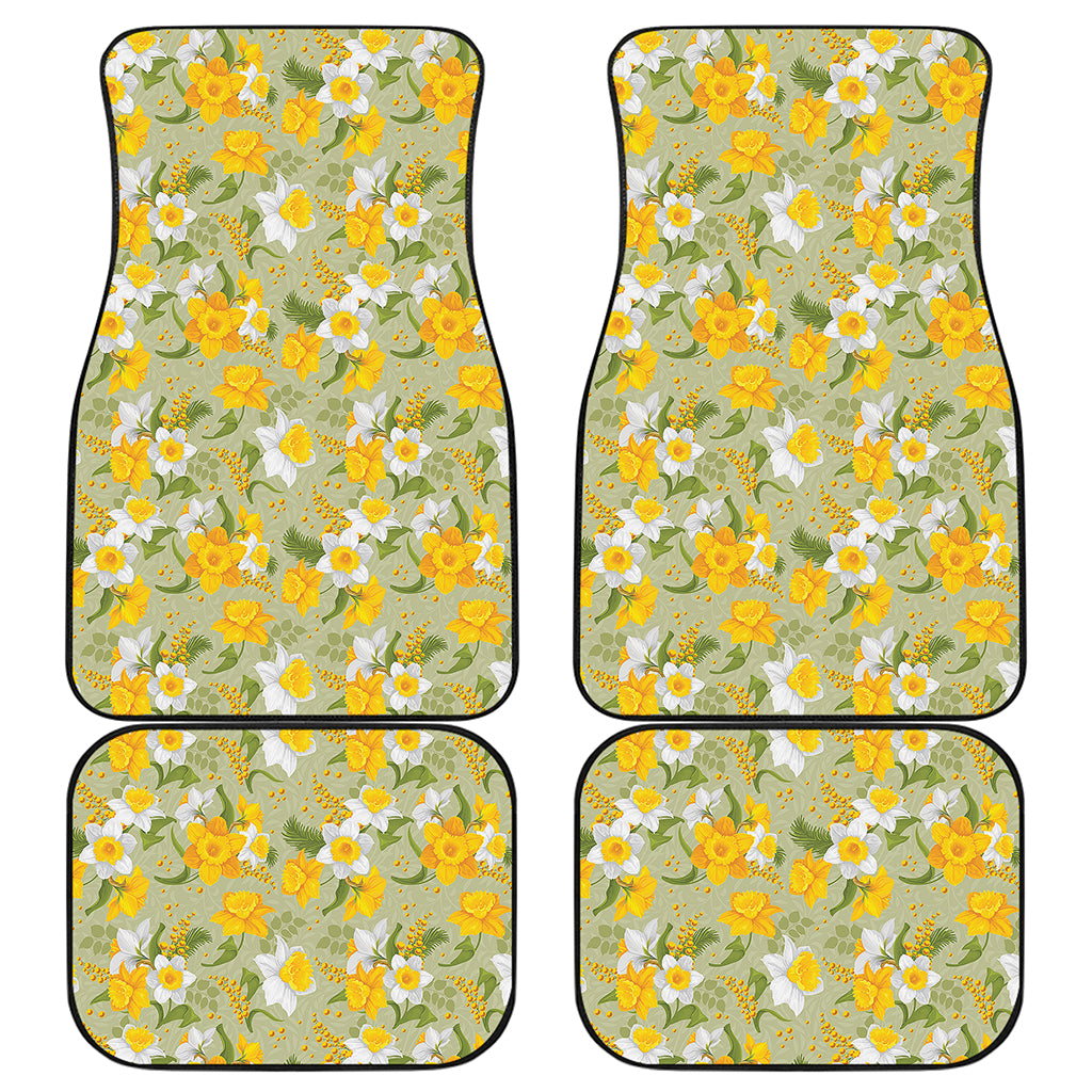 Vintage Daffodil Flower Pattern Print Front and Back Car Floor Mats