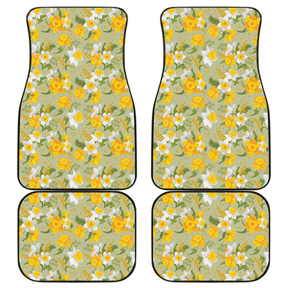 Vintage Daffodil Flower Pattern Print Front and Back Car Floor Mats